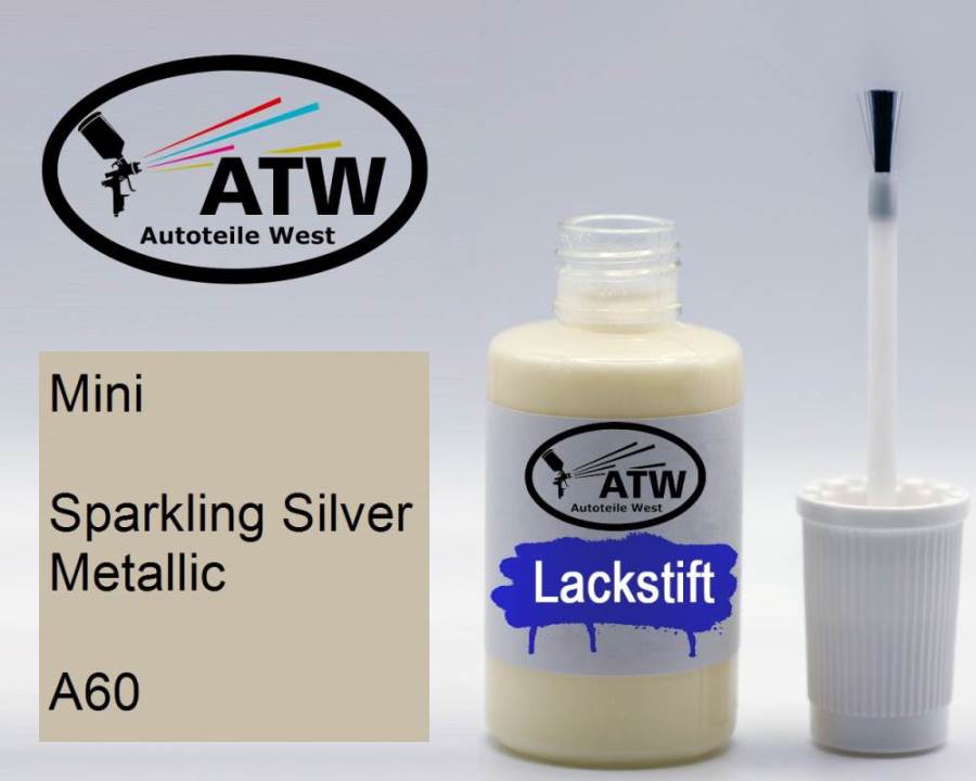 Mini, Sparkling Silver Metallic, A60: 20ml Lackstift, von ATW Autoteile West.